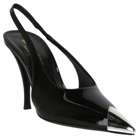 SAINT LAURENT Patent Cap Toe Vesper Slingback Pumps 40 